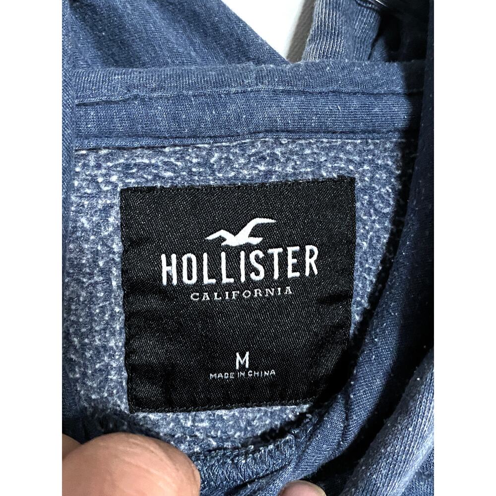 Hollister Blue Hoodie Pullover Sewn Logo Preppy Coastal Y2K Surf Mens M Soft - Picture 6 of 7